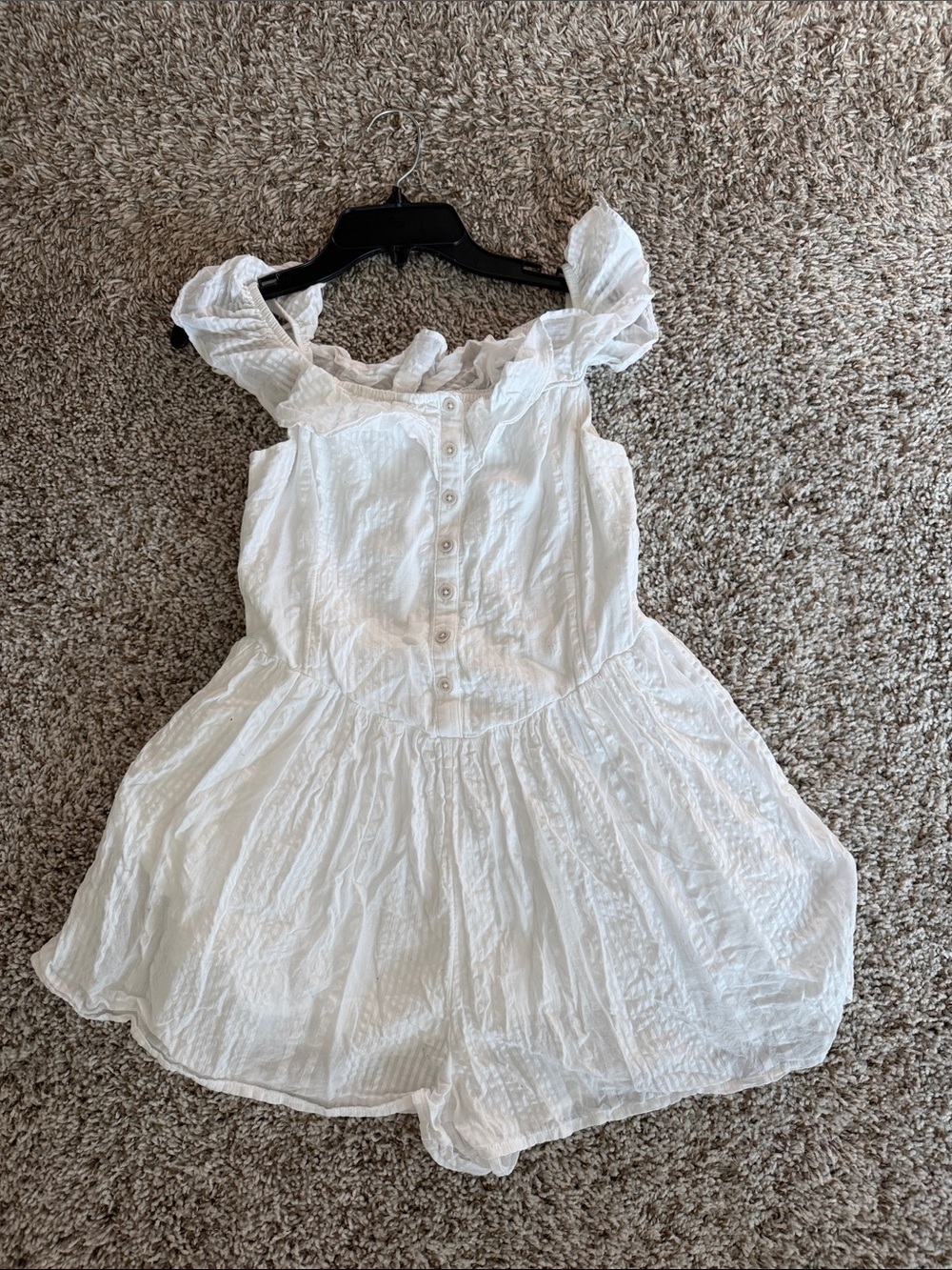 White Ruffled Button-Front Women’s Romper